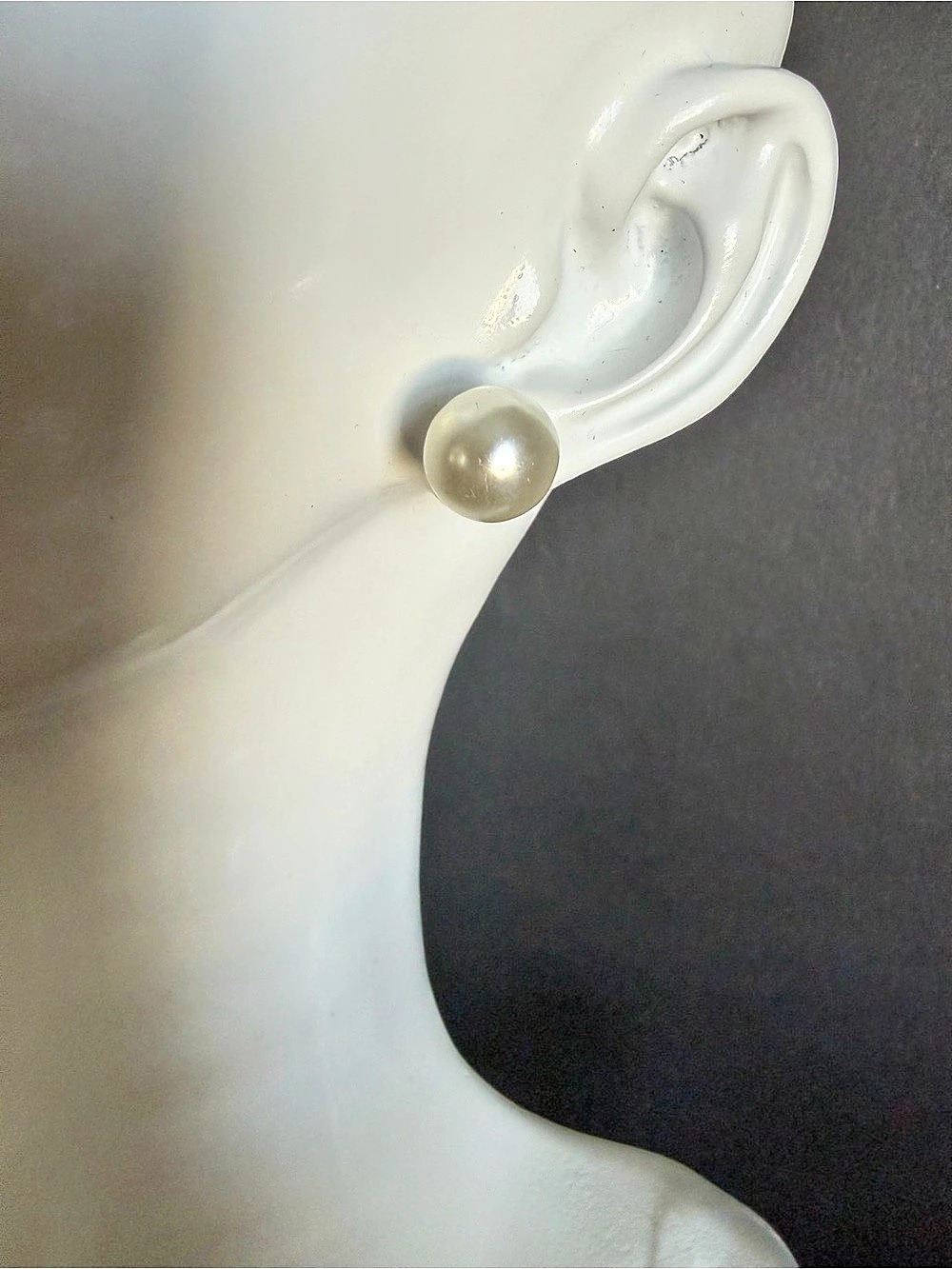Large Faux Pearl Stud Earrings Cream White Round Pierced Classic Costume Jewelry